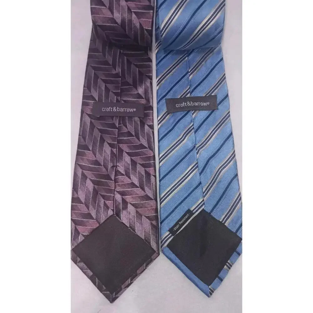 Croft & Barrow 2 Pack Tie Bundle Lot Purple And Blue 100% Silk Neck Tie